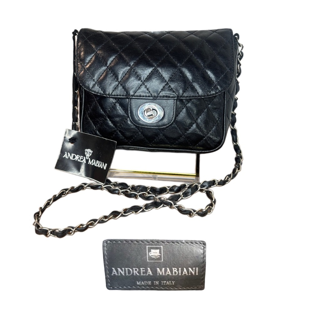 ANDREA MABIANI ITALIAN QUILTED LEATHER TURNLOCK CLOSURE CROSSBODY